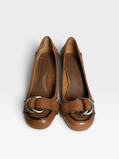 Leather Brown Platform Pumps with Buckle Detail – 2.5” Heels
