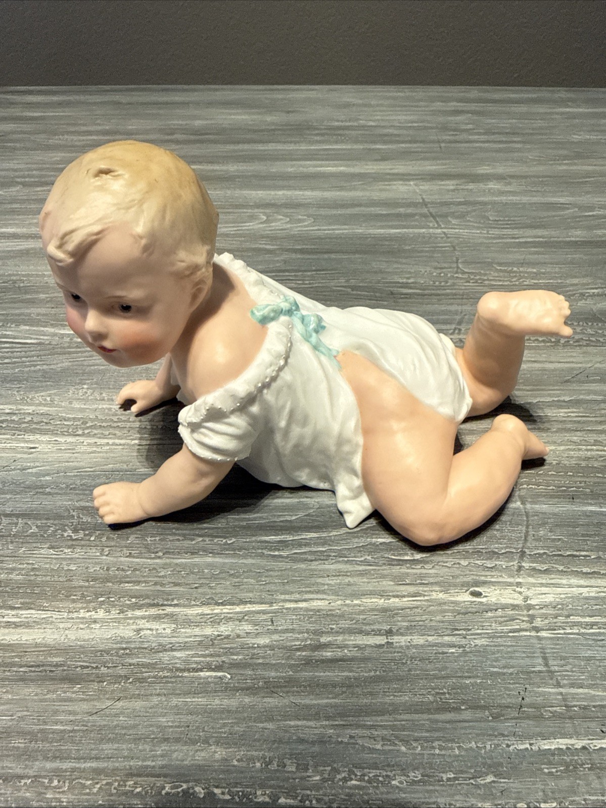 Vtg German Gebruder Heubach Porcelain Piano Baby Figurine #3101 7x4