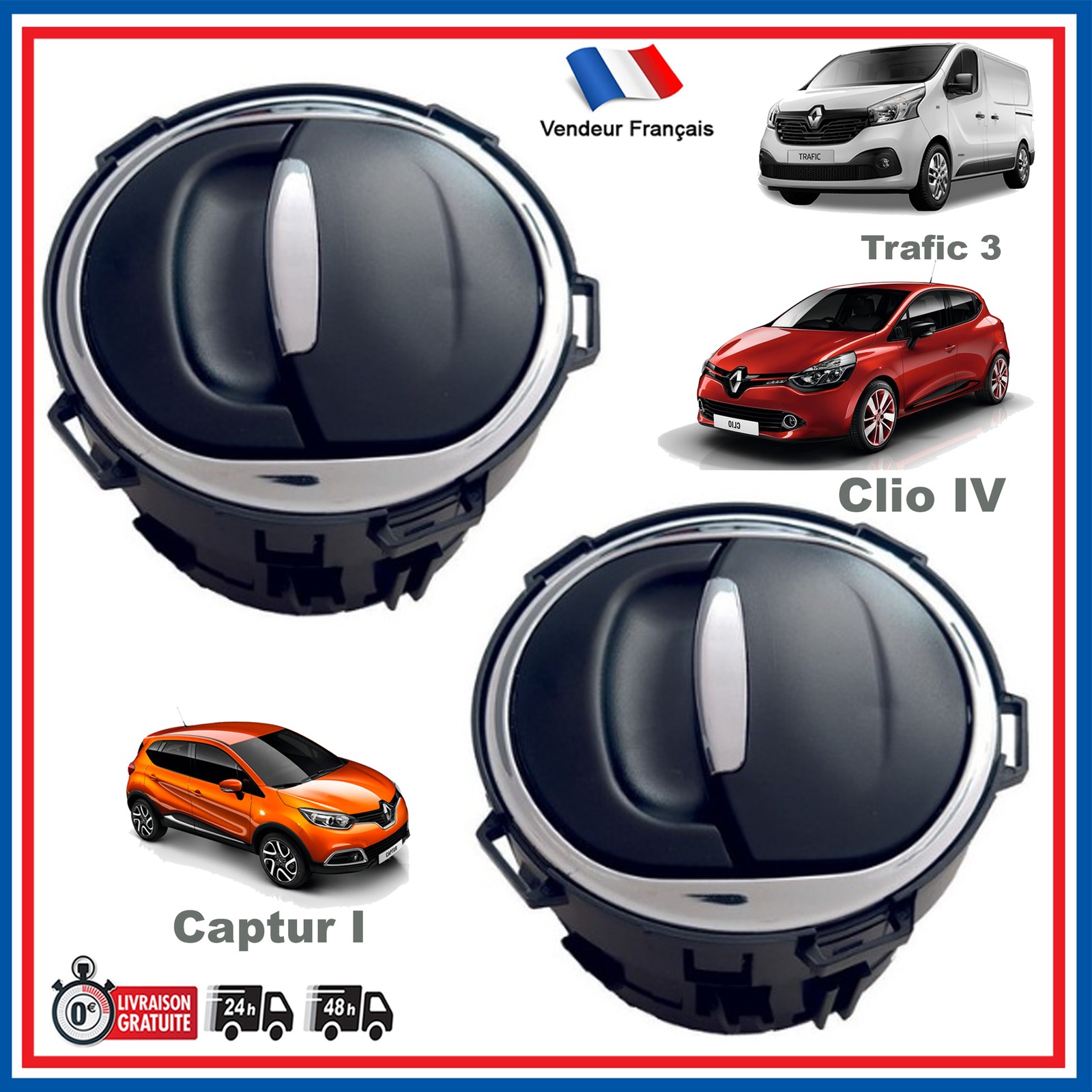 Grille de ventilation pour Renault Trafic 3 et Clio Captur noire d'origine 687601310R