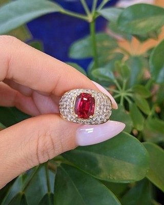 14k Solid Yellow Gold Natural Ruby Ring Engagement Ring Ruby Diamonds Ring