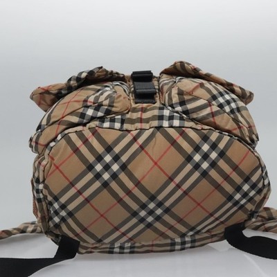 BURBERRY Nova Check Blue Label Backpack Nylon Beige Silver Auth