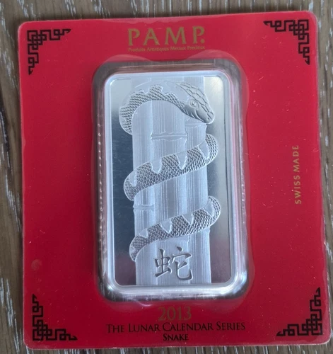 PAMP Suisse 2013 Year of the Snake 100g 999 fine silver gram bar in assay
