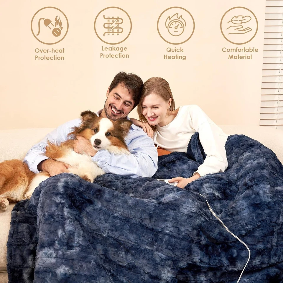 Cozy Navy Blue Heated Throw Blanket, Dual Control, King Size - Image 4 of 4