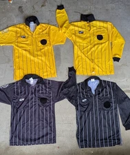Lot of 4 Official Sports US Soccer Referee Jerseys, Yellow & Black, Men's Size S