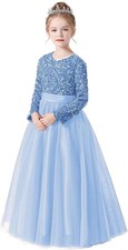 Long Sleeves Flower Girls Dress Junior Bridesmaids Dresses Sequin Ball Gown