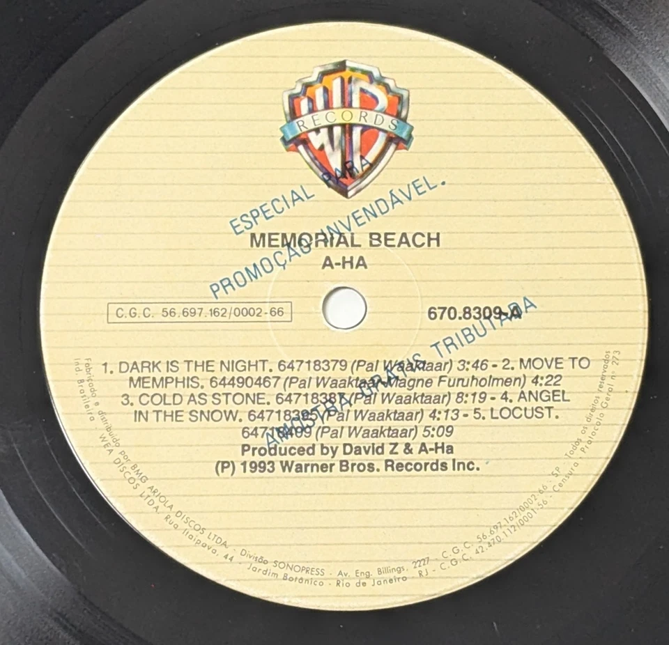A-Ha - Memorial Beach BRAZIL 1st press PROMO Lp 1993 - Image 3 of 4