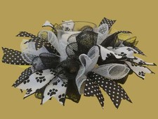 Deco mesh candle ring in black & white with paw prints ribbon