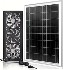 25W Solar Exhaust Fan for Shed,Chicken Coop,Attic & Greenhouse,3 Solar Powered V
