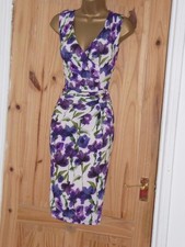 Phase Eight summer wedding guest dress size 16 14 purple floral stretch pencil