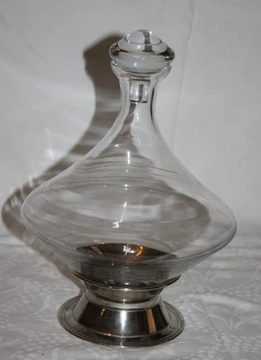 Glas Dekanter / Karaffe mit Glasstopfen, Metallsockel, Designobjekt - VINTAGE - Bild 1 von 4