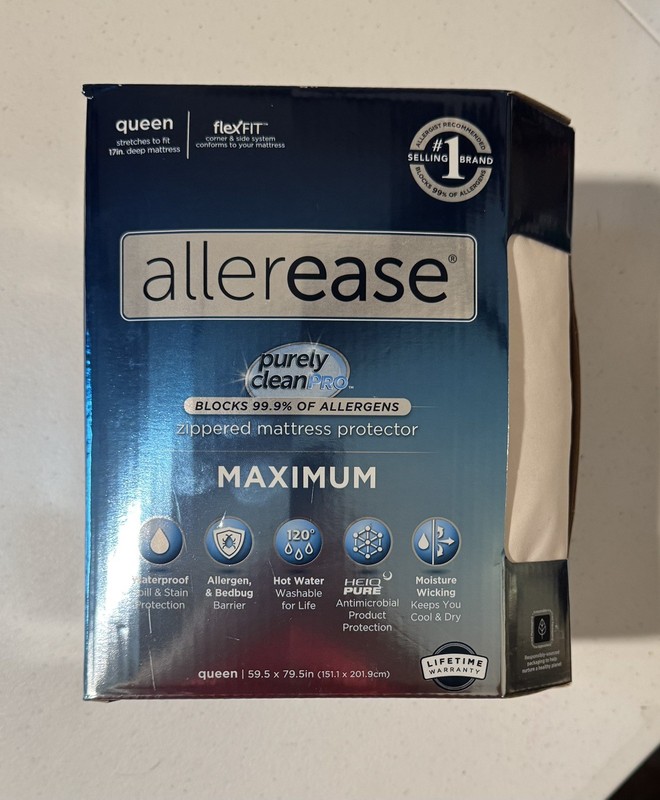 Allerease Queen Maximum Waterproof Allergy and Bedbug Protection New never used 