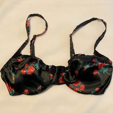 Vintage 80/90s LCA Lace Satin Bra 34B Black Floral Rose Rare Hong Kong Underwire