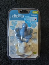 Dr Brown's Happy Paci 0-6m Pack of 2 Silicone Pacifiers Blue Grey New Sealed
