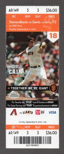 Ehire Adrianza MLB débuts Posey 100e double 9/8/2013 Giants D-backs billet comme neuf - Photo 1/12