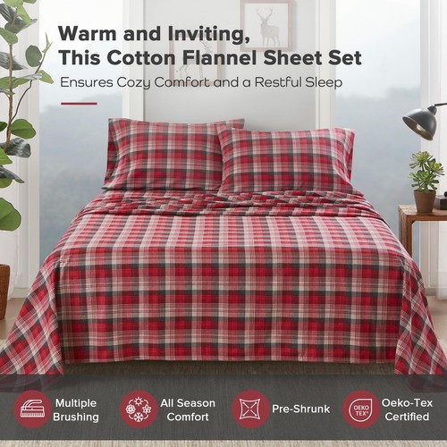 Woolrich Flannel 100 Cotton Sheet Set Warm Soft Bed Sheets 14 Elastic Pocket Cab - Picture 2 of 8