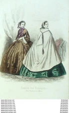 J.Demoiselles 1858 Fashion Engraving # 12 (Watercolor Old Fashion Flat)