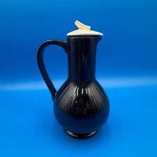 Vintage McCoy USA Black Pitcher Cream Lid Coffee Tea Carafe Jug