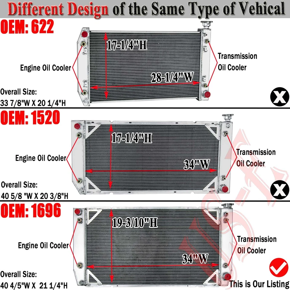 CU1696 4 Row Aluminum Radiator For 1988-2000 Chevy GMC C/K 2500 3500 7.4L 454 V8 Foto 2 de 4