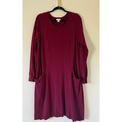princess polly baby blue dress Sundance Womens Burgundy Cotton Silk Blend Knit Sweater Dress with Pockets  L