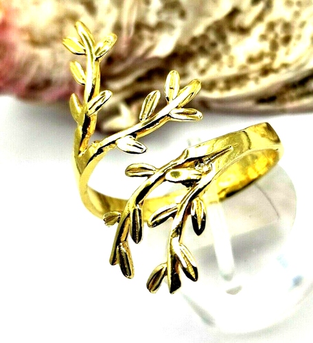 Greek Olive Leaf Sterling Silver 925 Gold Plated Ring For Women - Picture 4 of 6