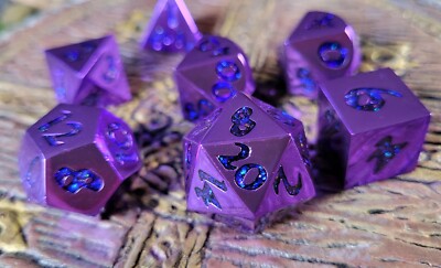 Purple w/Blue Mica Metal DnD Dice Set | DnD Dice | Dungeons and Dragons AD&D d20