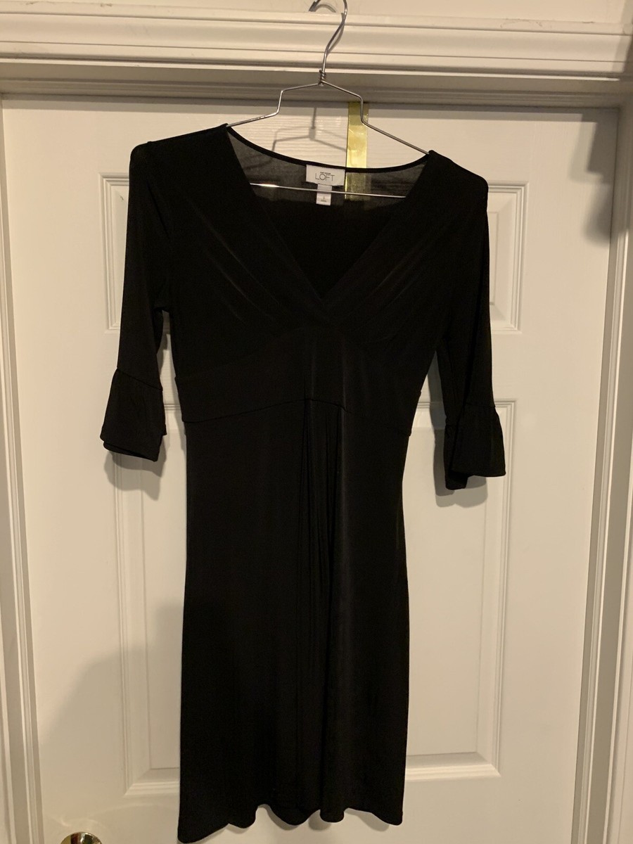 Ann Taylor LOFT Washable Black Long Sleeve V-Neck Dress Womens Adult Size 0