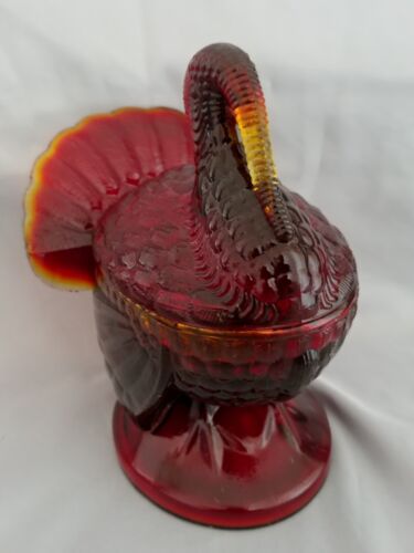 Vintage Le Smith Ruby Red Amberina Glass Turkey Candy Dish - Picture 10 of 11