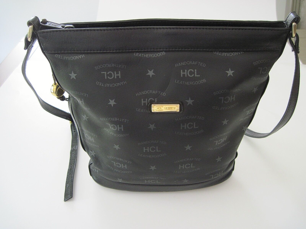 HCL HANDCRAFTED LEATHERGOODS BLACK LEATHER ZIP CLOSE SHOULDER BAG