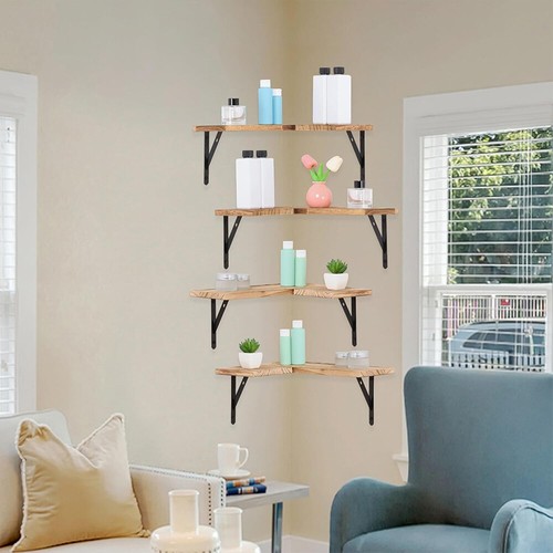 4 Piece Home Corner Floating Shelves Wall Mounted Storage Wooden Display Shelf - Picture 8 of 19