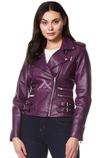 MYSTIQUE Ladies Leather Jacket Purple Motorcycle Designer Soft Biker Style 7113