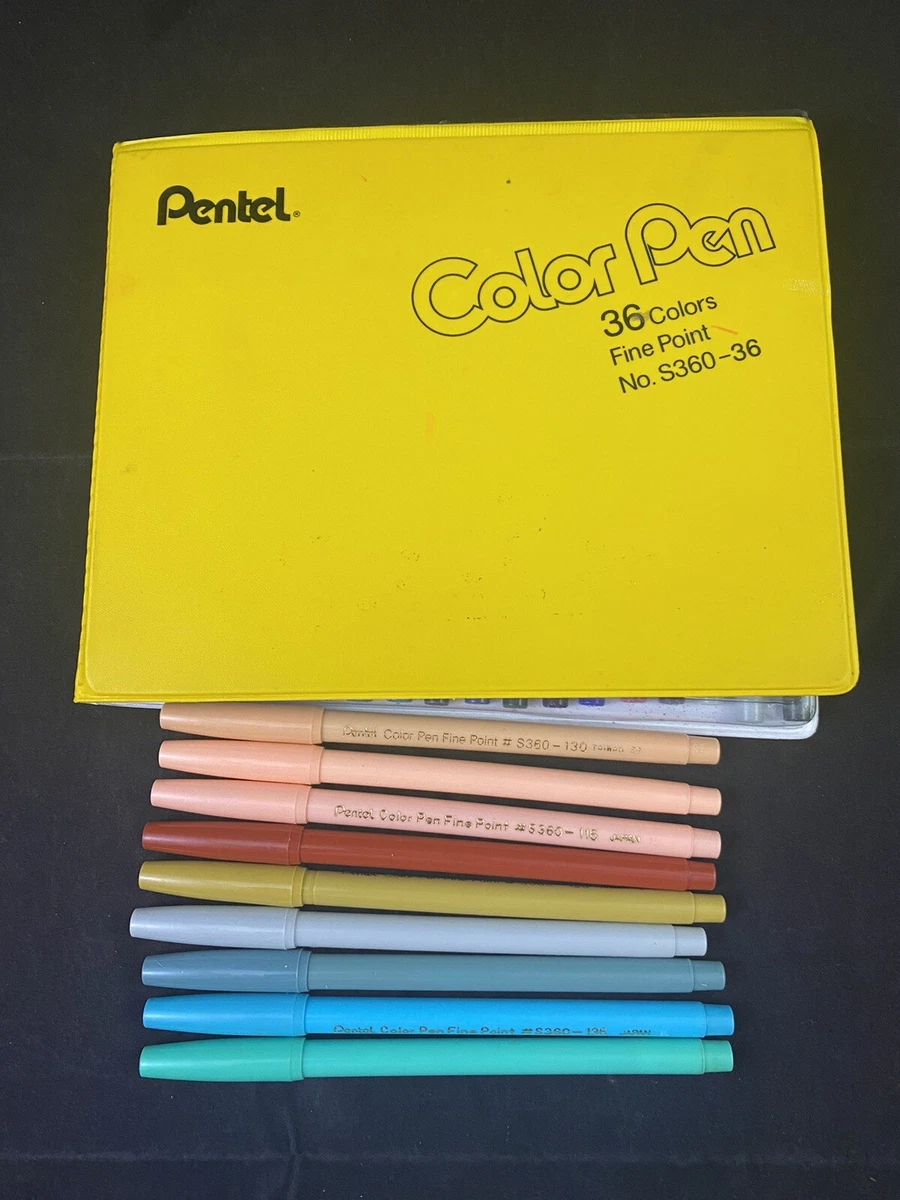 Vintage PENTEL Color Pens Fine Point Markers Original S360-36 Taiwan Rare