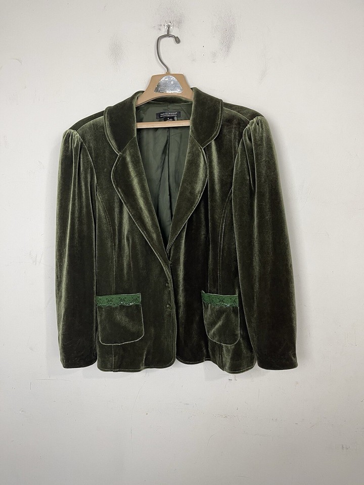 Jared Ross Women Jacket Blazer 16 Olive Green Fairy Crushed Velvet