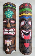 2 TIKI MASKS 20" WOOD HAWAIIAN ISLAND HOME WALL DECOR TRIBAL AFRICAN POLYNESIAN