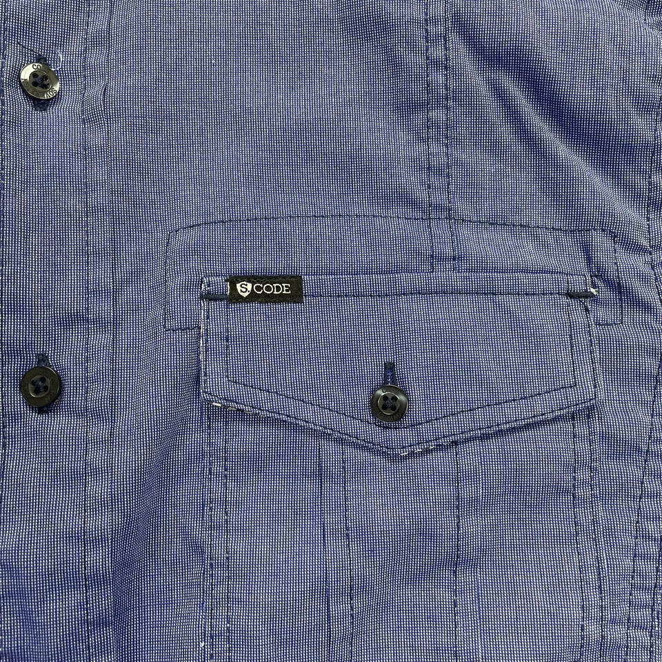 Sovereign Code Button Up Shirt Mens Medium Blue Pockets Short Sleeve Adult Top - Image 3 of 4