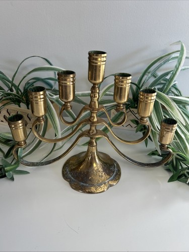 VTG Unbranded Mid Century Brass 7 Arm Swing Adjustable Candlestick Candelabra - Picture 5 of 14