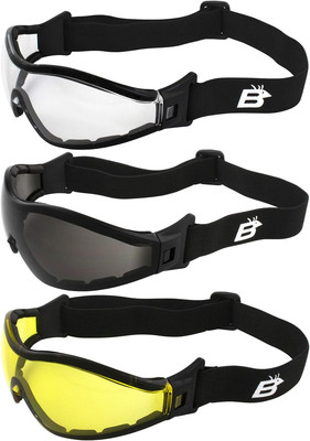 Eyewear Boogie Black Foam Padded Motorcycle Z87.1 Safety Skydiving Goggles 3 Pai