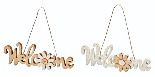 Dekohänger Hängedeko Türdeko Schriftzug Welcome Natur Holz beige weiß Frühling