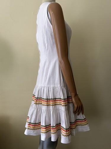 Vtg 50’s Dress White Cotton Drop Waist Ric Rac Sleeveless Edith Flagg S/M Sash - Picture 4 of 14