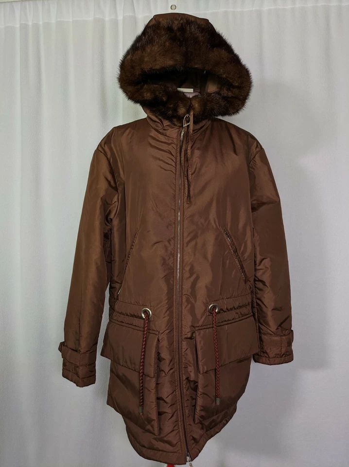 Head Vintage Años 80 Tenis Esquí Piel Real Capucha Marrón Parka Chaqueta Abrigo Riri Cremalleras Foto 2 de 4