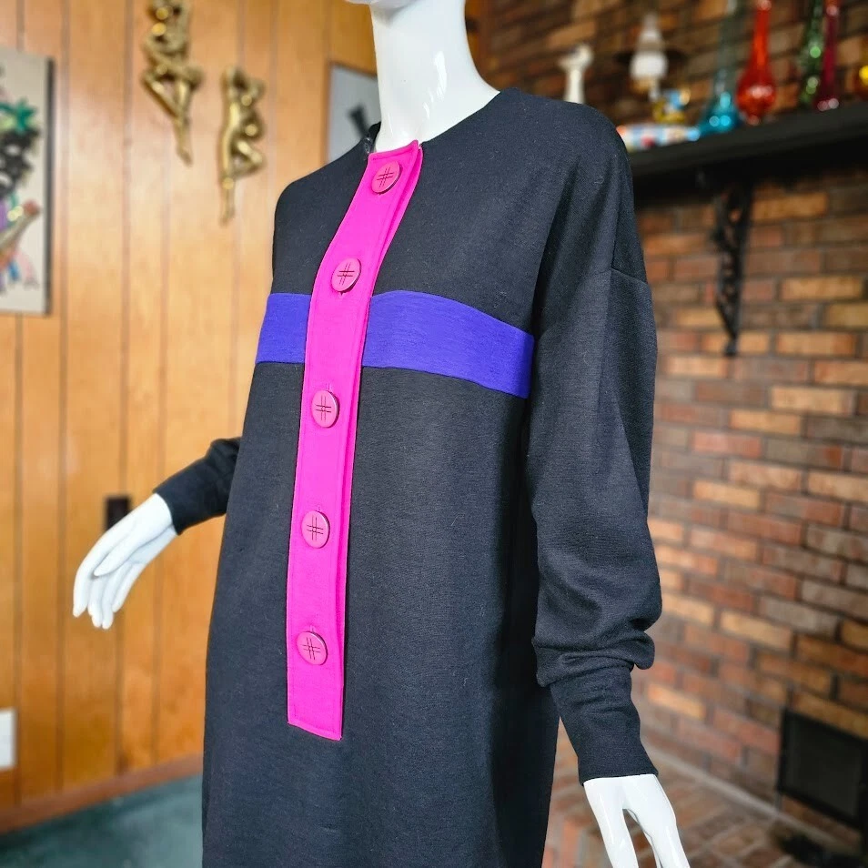 Винтажный 80-х новая волна Colorblock шерсти кокон свитер коктейльное вечеринки громоздкое платье M/L - Изображение 3 из 4