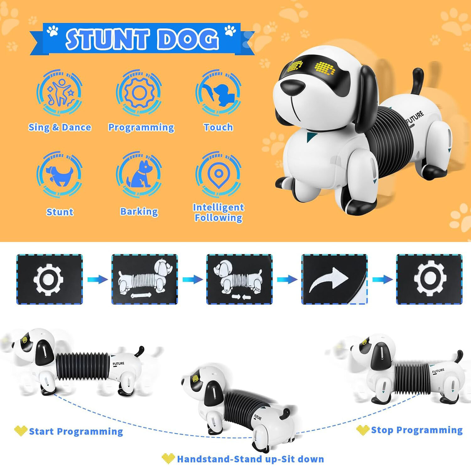 Ferngesteuertes Roboter Hund für Kinder Programmierbare RC Stunthund Folgen Hund