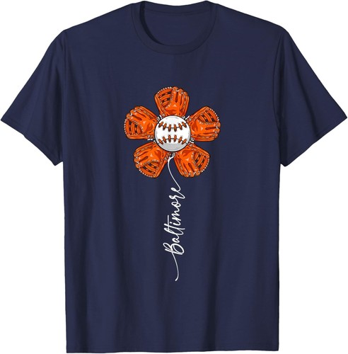 Vintage Flower Baseball Baltimore Lover Player and Fans T-Shirt - Picture 2 of 11