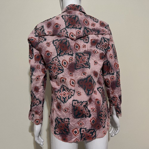 VTG Wrangler Brushpopper Aztec Southwestern Button Shirt Pink Men’s 16.5/35 RARE - Picture 16 of 24