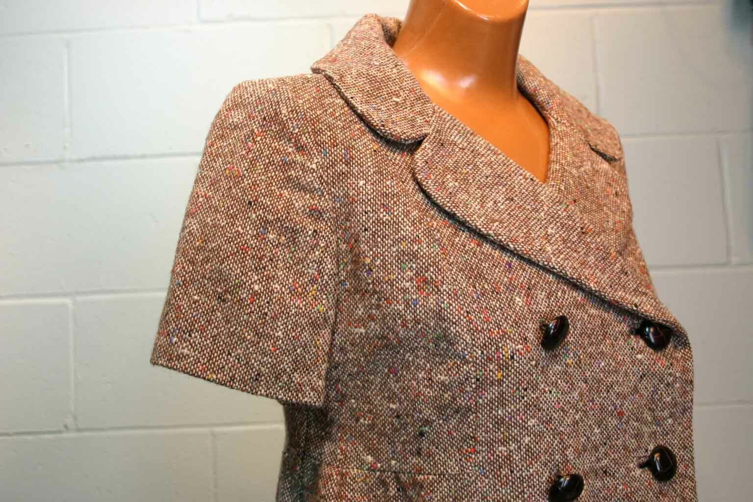 Sz S Vtg 60s 70s WRAP Dress Coat Nubby Wool Tweed… - image 4