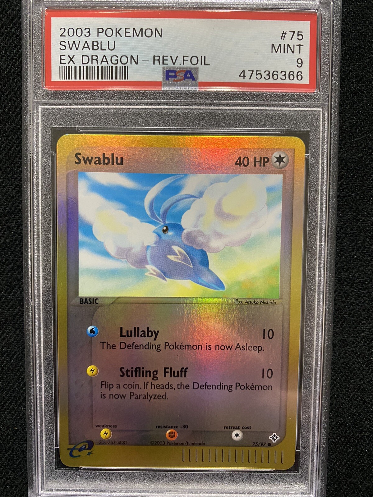 2003 Pokemon EX Dragon Swablu Reverse Foil 75/97 PSA 9 Mint