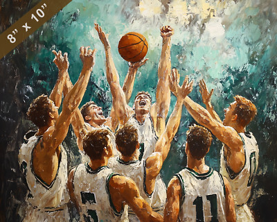 Basketball team celebrating a win oil painting 8x10 Print