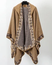 Unisex Women Mid-length Cape Coat  Cardigan Hooded  Warm Winter Shawl Poncho