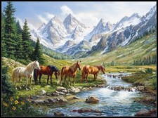 Horses in Wilderness - Chart Counted Cross Stitch Patterns Needlework DMC Color