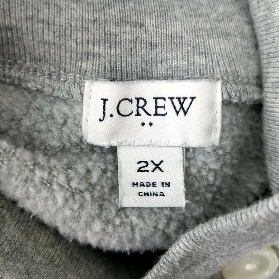 Sudadera Pullover J Crew Talla 2X Cuello Botón Ancho Gris Cloudspun Polar Plus Foto 4 de 4