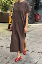 Le Bon Shoppe Her Dress M/L Medium Large Brown Oversized TShirt Slit Maxi Women